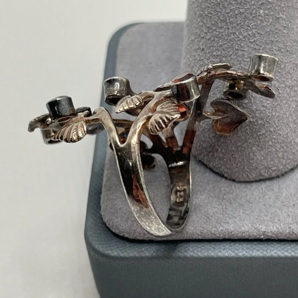 Garnet Forest 925 Silver-Plated Cocktail Ring Size 7.25 - Picture 7 of 11